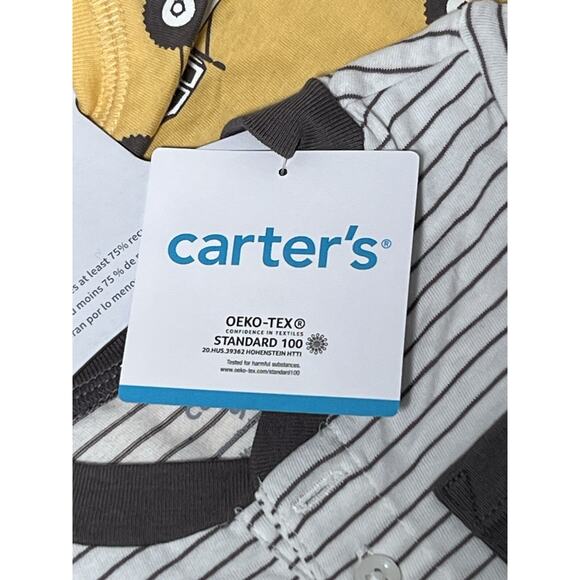 Carter’s Baby 2 Pieces 6-9M White W/Gray Stripes And Yellow W/Trucks - Picture 3 of 5